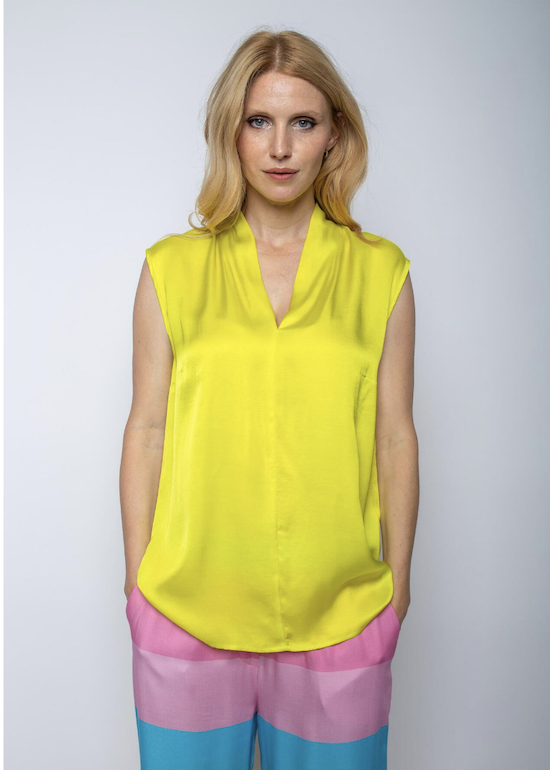 Emily van den Bergh Viskose Satin Bluse in Zitronnengelb - SALE