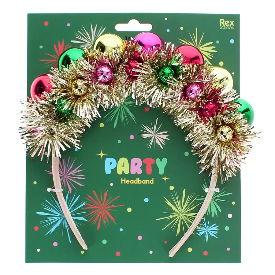 Rex London Christmas Party Haarreif - Party-Stirnband – Bunte Weihnachtskugeln