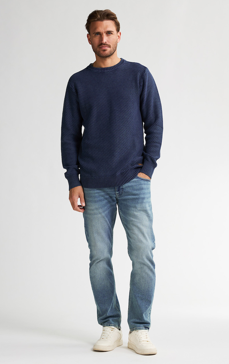 Petrol Industries Herren Strickpullover mit Diagonal Struktur in Blau