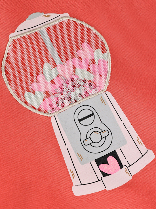 Minymo Kurzarm T-Shirt in Spiced Coral mit Kaugummi Applikation