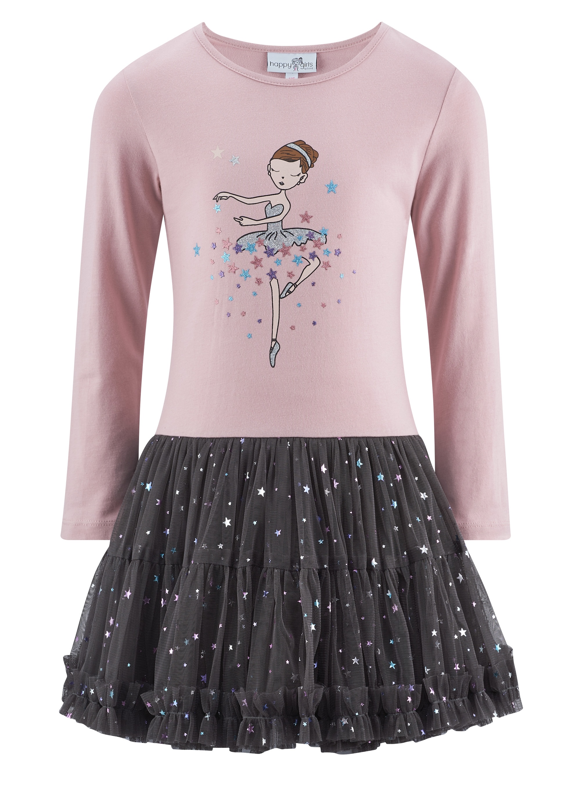 Happy Girls Jersey Kleid in Altrosa mit Tüllrock mit Glitzersterne - Ballerina Happy Girls Jersey Kleid in Altrosa mit Tüllrock mit Glitzersterne - Ballerina