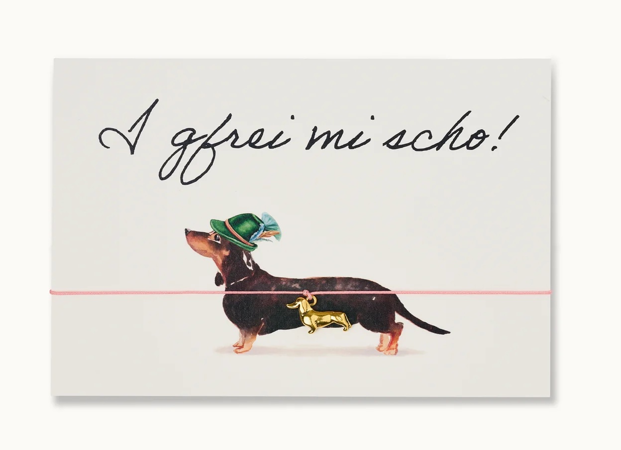 By Vivi Schmuck Postkarte - Bayerisch - Dackel I gfrei mit scho! 