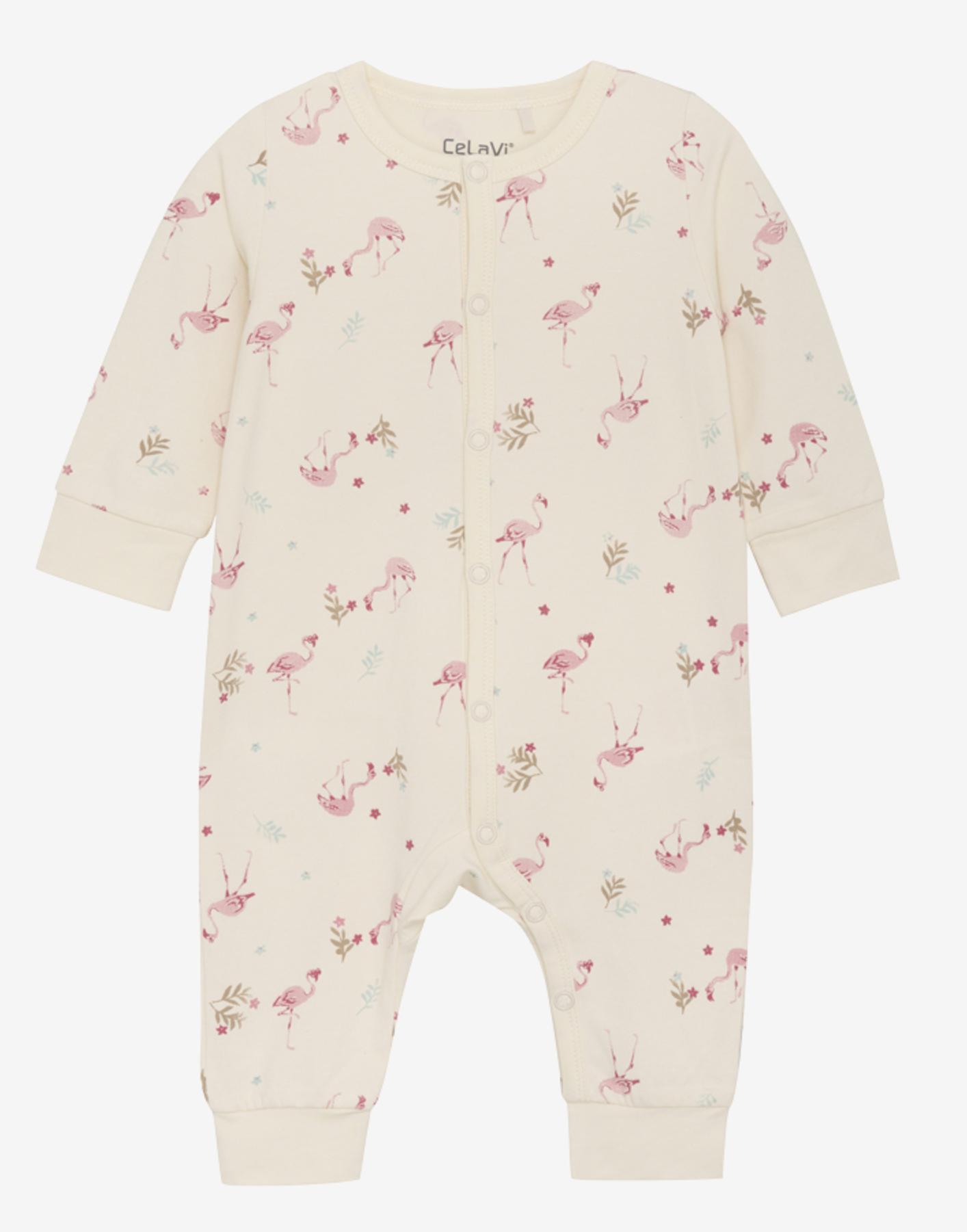 CeLaVi Bambus Strampler in Cremeweiß mit Allover Flamingos