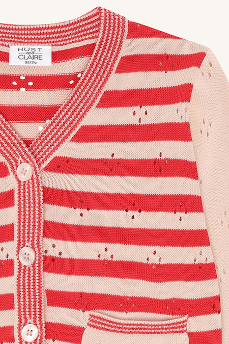 Hust & Claire Camilla Strickjacke mit Lochmuster Poppies Gestreift 