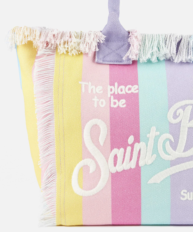 Saint Barth Colette Canvas Tasche in Small - Pastel Rainbow Stripes
