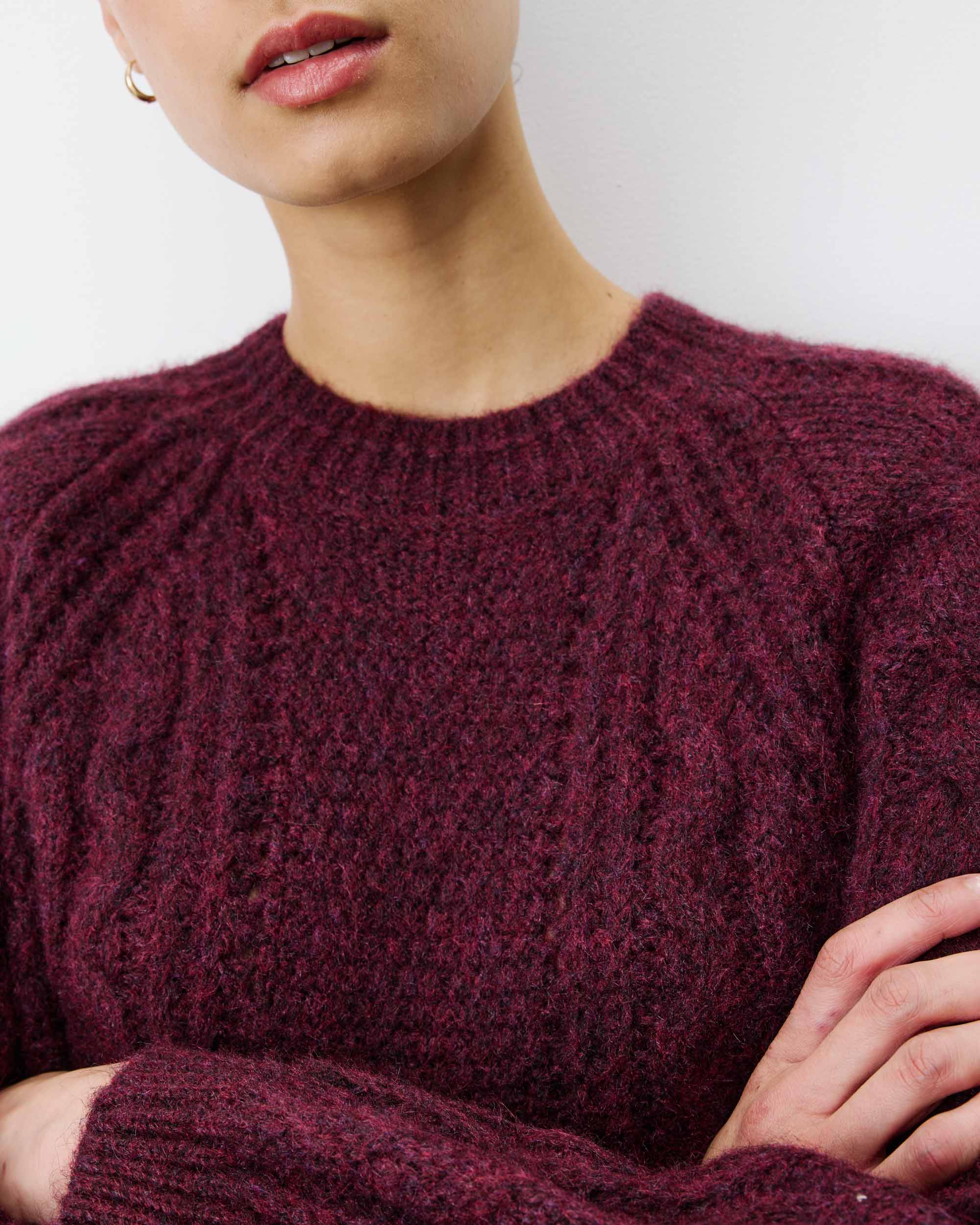 Grace & Mila Amparo Strickpulli Ajour Strick mit Zopfmuster in Aubergine