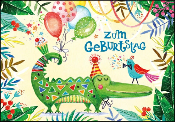 1-7294-1 Edition Gollong Grußkarte zum Geburtstagswünsche - Party Alligator