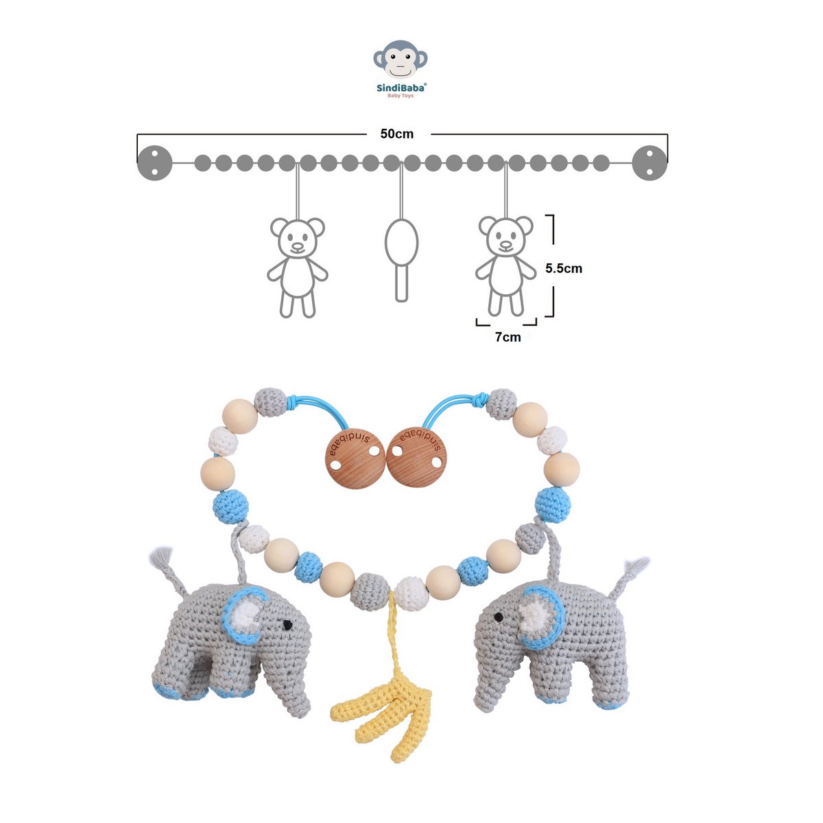 Sindibaba Häkel Wagenkette Elefant Jumbo in Blau