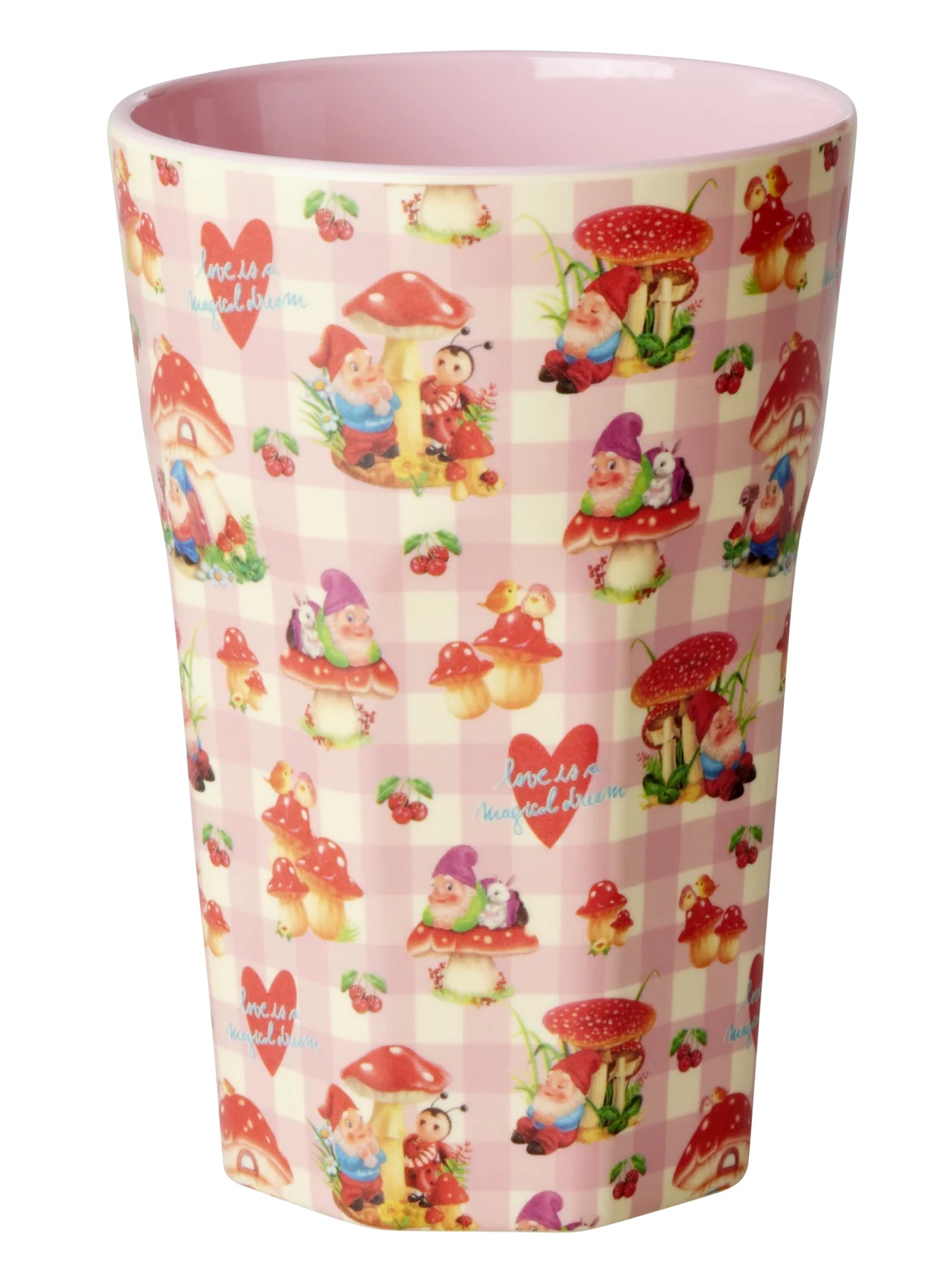 RICE Melamin Tall Becher - Pink - Love Therapy Gnome Print