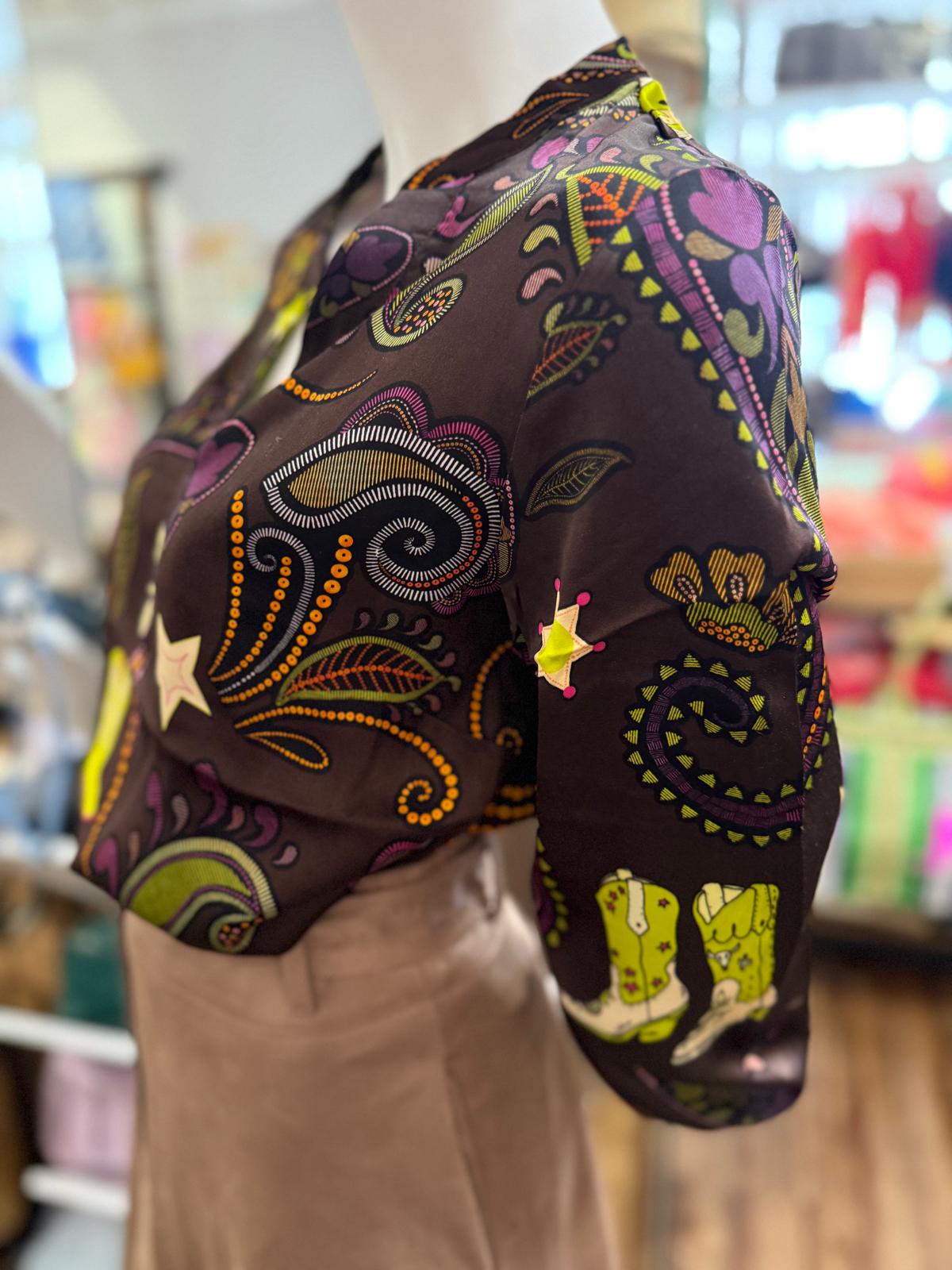 Yess Belgium Cowgirl Bluse Tea - Braun mit Paisleymuster - SALE Yess Belgium Cowgirl Bluse Tea - Braun mit Paisleymuster - SALE