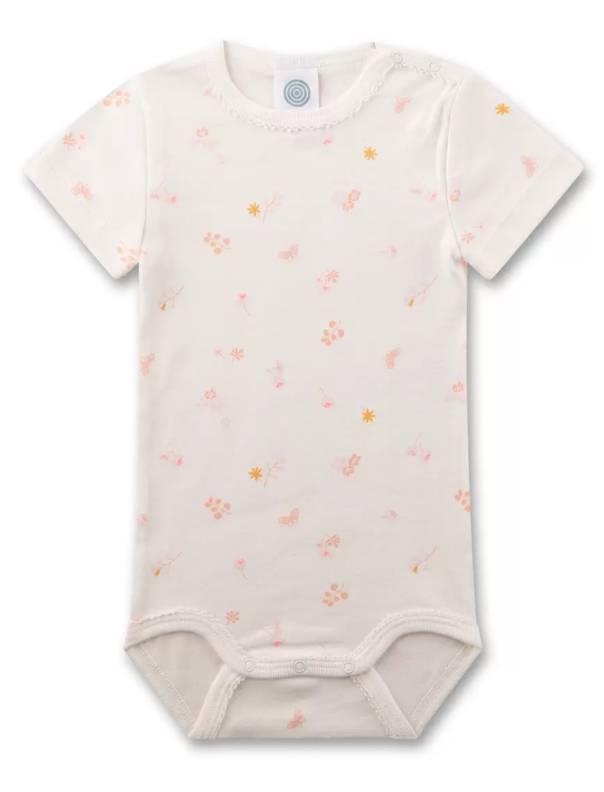 Sanetta Body Kurzarm in Creme Weiß mit Zarten Blumen Allover Sanetta Body Kurzarm in Creme Weiß mit Zarten Blumen Allover