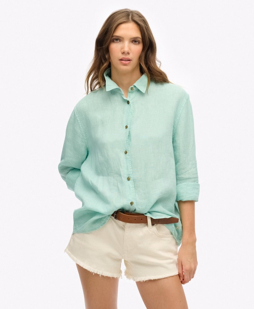 Superdry Damen lässiges Hemd aus Leinen im Boyfriend-Stil in Sea Foam Green/Hellgrün SALE