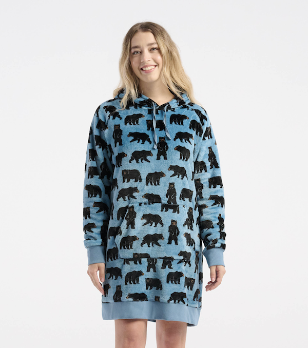 Little Blue House Oversized Fleece Hoodie Tunika in Blau - Bären - SALE
