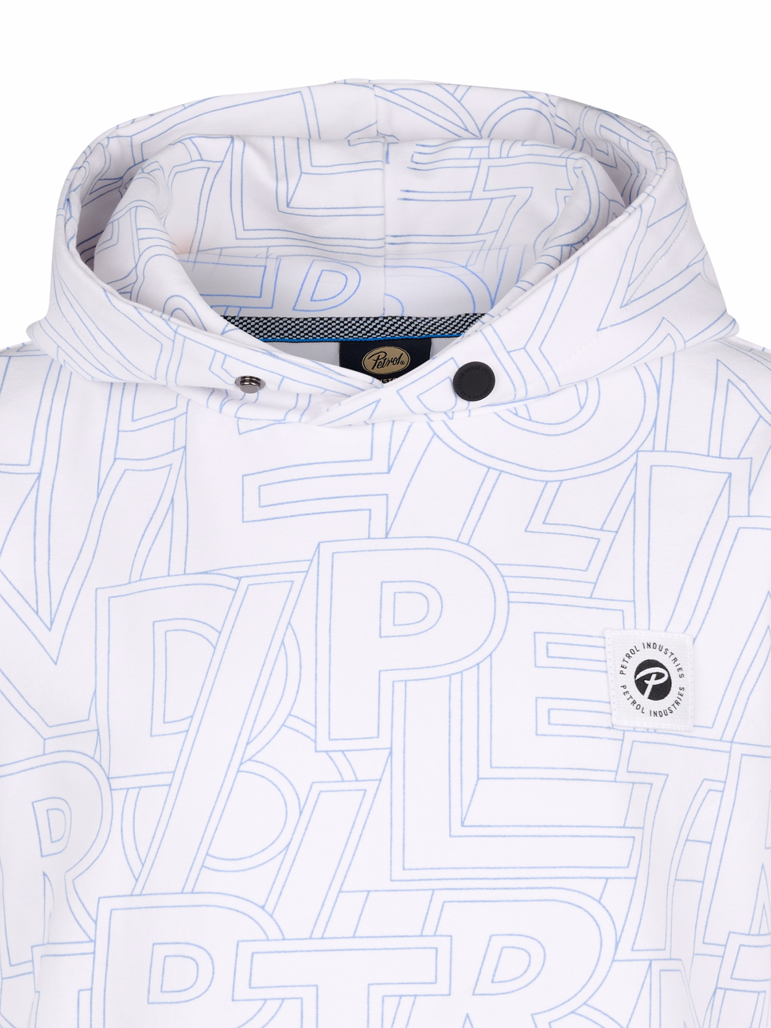 Petrol Industries Jungs Hoodie Sweatshirt in Bright White Weiß mit Allover Print in Blau - SALE Petrol Industries Jungs Hoodie Sweatshirt in Bright White Weiß mit Allover Print in Blau - SALE