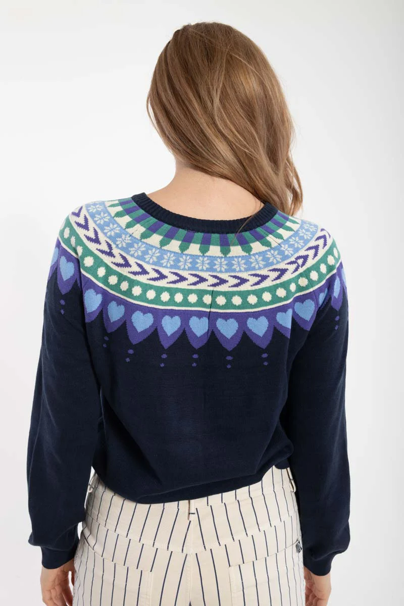 Danefae Danesweetheart Baumwolle Norweger Strickjacke in Navy Blau & Grün - SALE Danefae Danesweetheart Baumwolle Norweger Strickjacke in Navy Blau & Grün - SALE