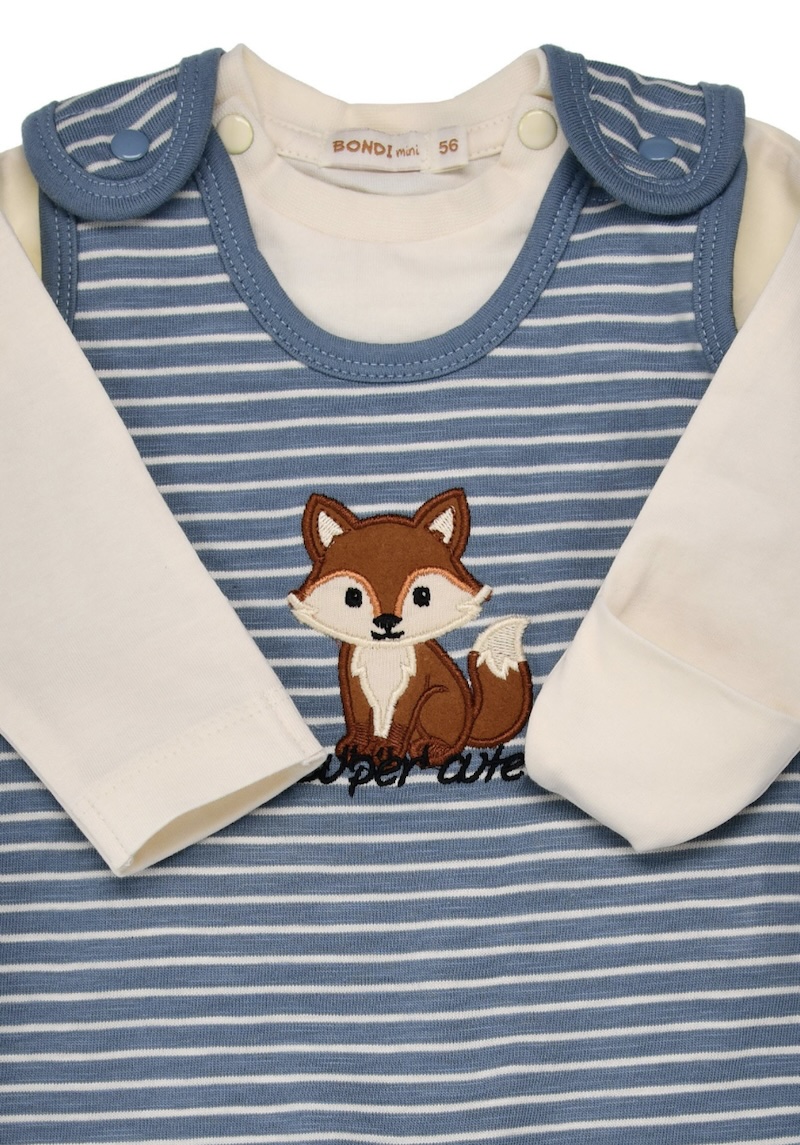 Bondi Strampler Blau Geringelt mit Fuchs - Super Cute Bondi Strampler Blau Geringelt mit Fuchs - Super Cute