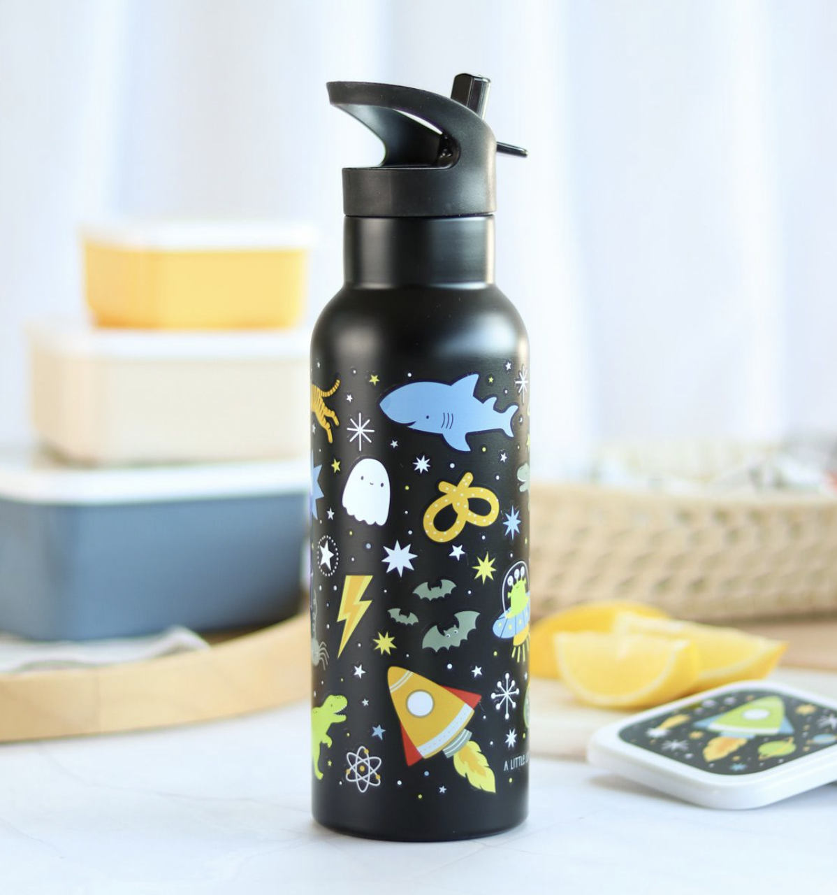 A Lovely Little Company Thermos Edelstahl Trinkflasche Groß mit Strohhalm - 500ml Galaxy