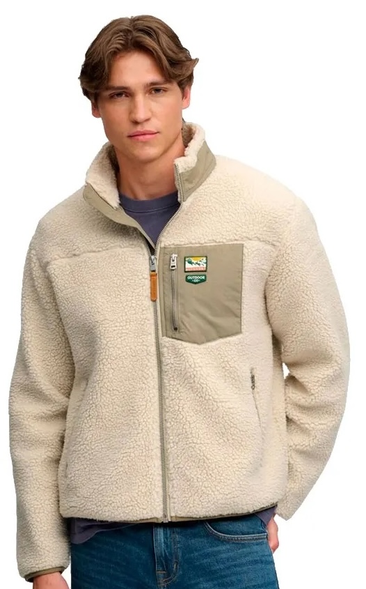 Superdry Herren Fleecejacke Mountain in Creme Superdry Herren Fleecejacke Mountain in Creme