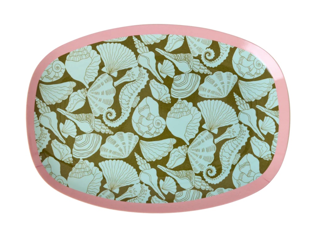 RICE Kleine Rechteckig Melamin Teller / Platte - Grün - Seashell Print - Muscheln RICE Kleine Rechteckig Melamin Teller / Platte - Grün - Seashell Print - Muscheln