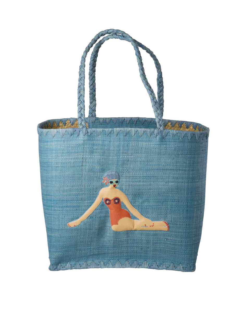 RICE Groß Raffia Tasche - Korbtasche in Türkis Blau - Schwimmer RICE Groß Raffia Tasche - Korbtasche in Türkis Blau - Schwimmer