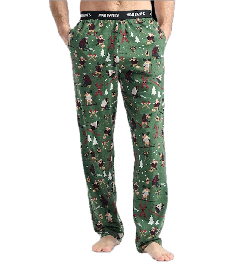 Northern Winter Man Pants Herren-Pyjamahose in Grün aus 100 % Baumwolle – Skifahren & Eisfischen