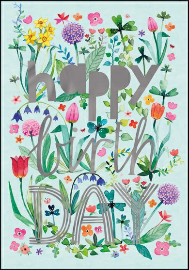 1-7429 Edition Gollong Grußkarte in Blau - Happy Birthday - Blumen