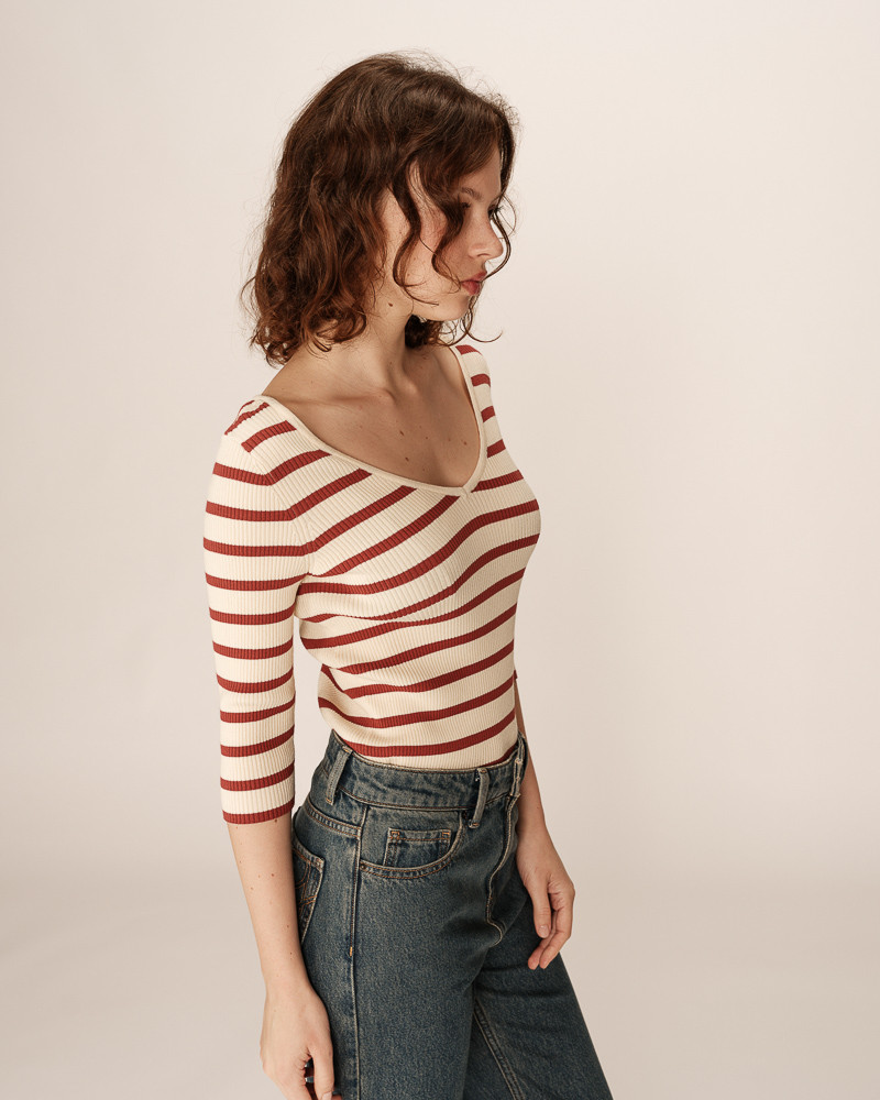 Grace & Mila Langarm Shirt PAIGE V-Ausschnitt mit 3/4-Ärmeln - Terracotta gestreift - SALE Grace & Mila Langarm Shirt PAIGE V-Ausschnitt mit 3/4-Ärmeln - Terracotta gestreift - SALE