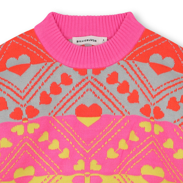 Billieblush Jacquard Strickpulli in Neon Pink mit Herz Muster in Neon Orange & Gelb - SALE Billieblush Jacquard Strickpulli in Neon Pink mit Herz Muster in Neon Orange & Gelb - SALE