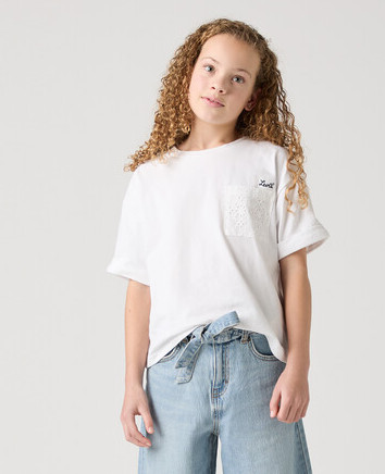 Levi's Mädchen Cropped T-shirt in Weiß mit Lochmuster Tasche - SALE Levi's Mädchen Cropped T-shirt in Weiß mit Lochmuster Tasche - SALE