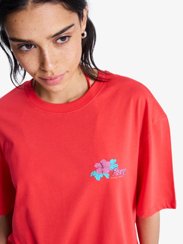 Roxy Hangloose Poster T-Shirt in Hibiskus Rot für Frauen mit Backprint - Fresh Coconut