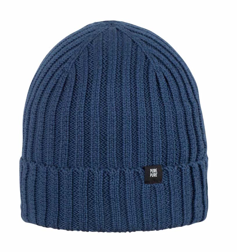 PURE PURE Beanie Mütze Ripp Baumwolle mit Umschlag in Dark Denim Blau PURE PURE Beanie Mütze Ripp Baumwolle mit Umschlag in Dark Denim Blau