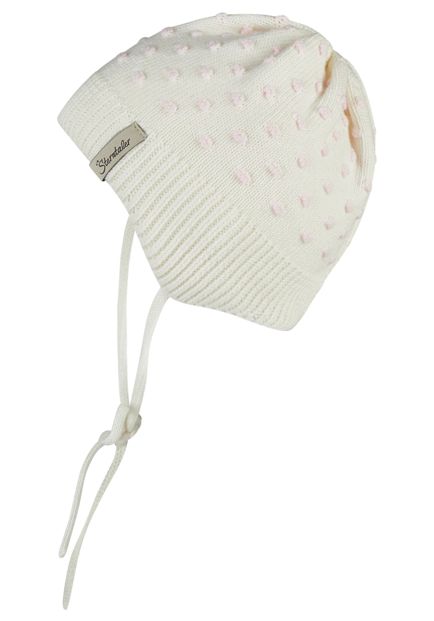 Sterntaler Bubble Baby Strickmütze mit Ohrenschutz in Creme Weiß mit Rosa