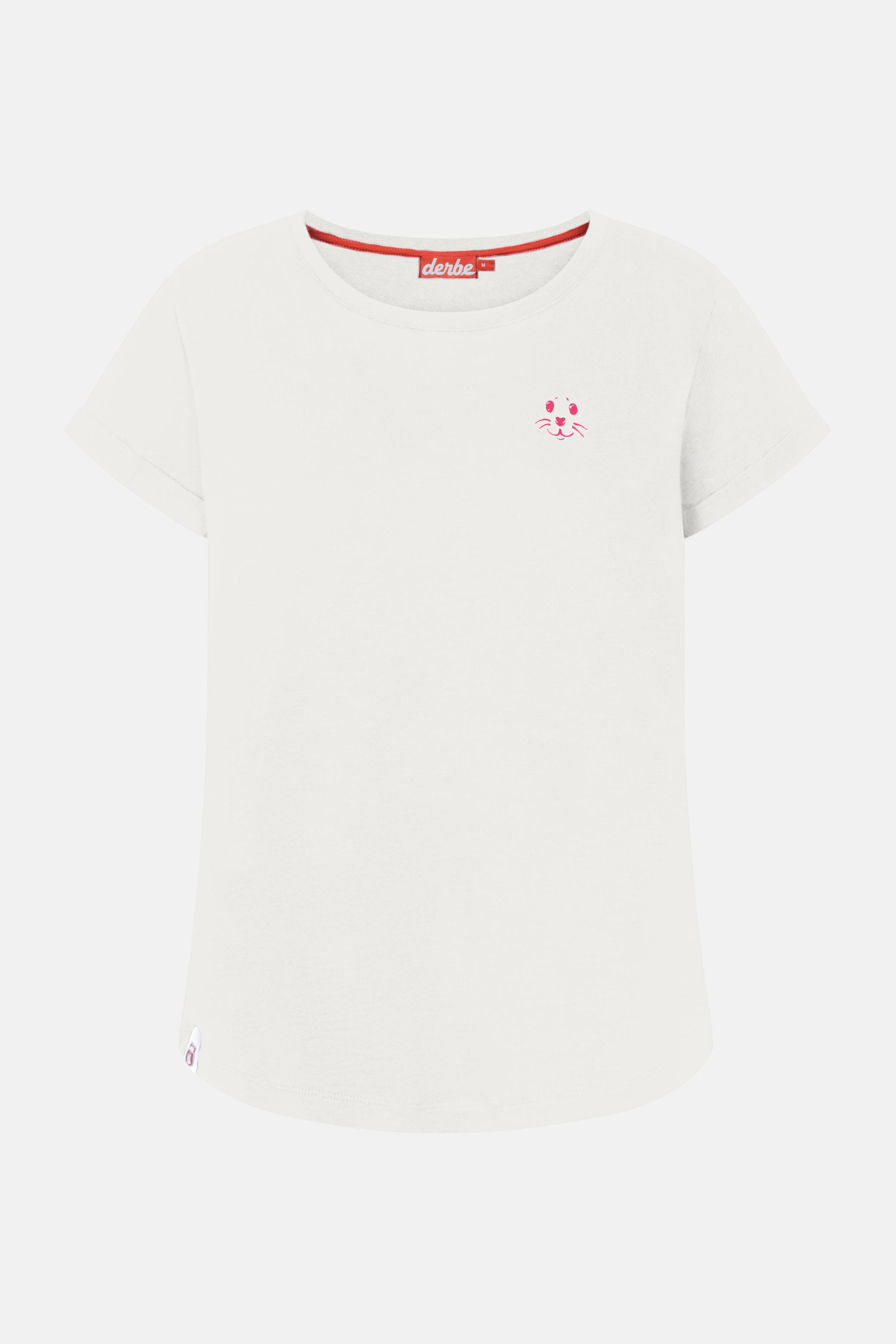 Derbe Damen T-Shirt Robbenschnute - Weiß mit Stickerei Derbe Damen T-Shirt Robbenschnute - Weiß mit Stickerei