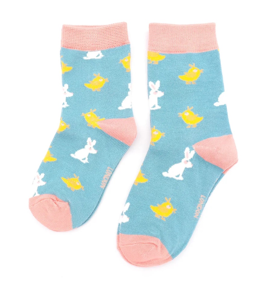 Miss Sparrow Bambus Kindersocken in Duck Egg Blau - Küken & Hase
