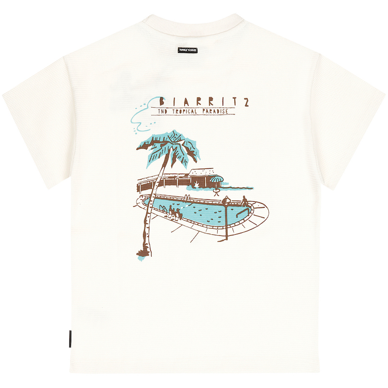 Tumble N Dry Biarritz Kurzarm Waffel T-Shirt in Creme & Türkis - Tropical Paradise - SALE
