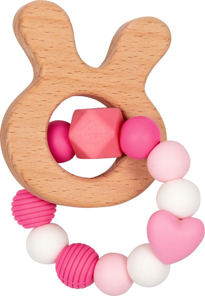 BabyGlück Silikon-Holz-Beißring in Rosa