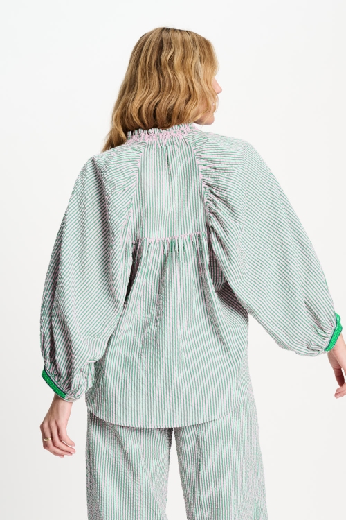 POM Amsterdam Seersucker Bluse Green Pink - Rosa Grün Gestreift POM Amsterdam Seersucker Bluse Green Pink - Rosa Grün Gestreift