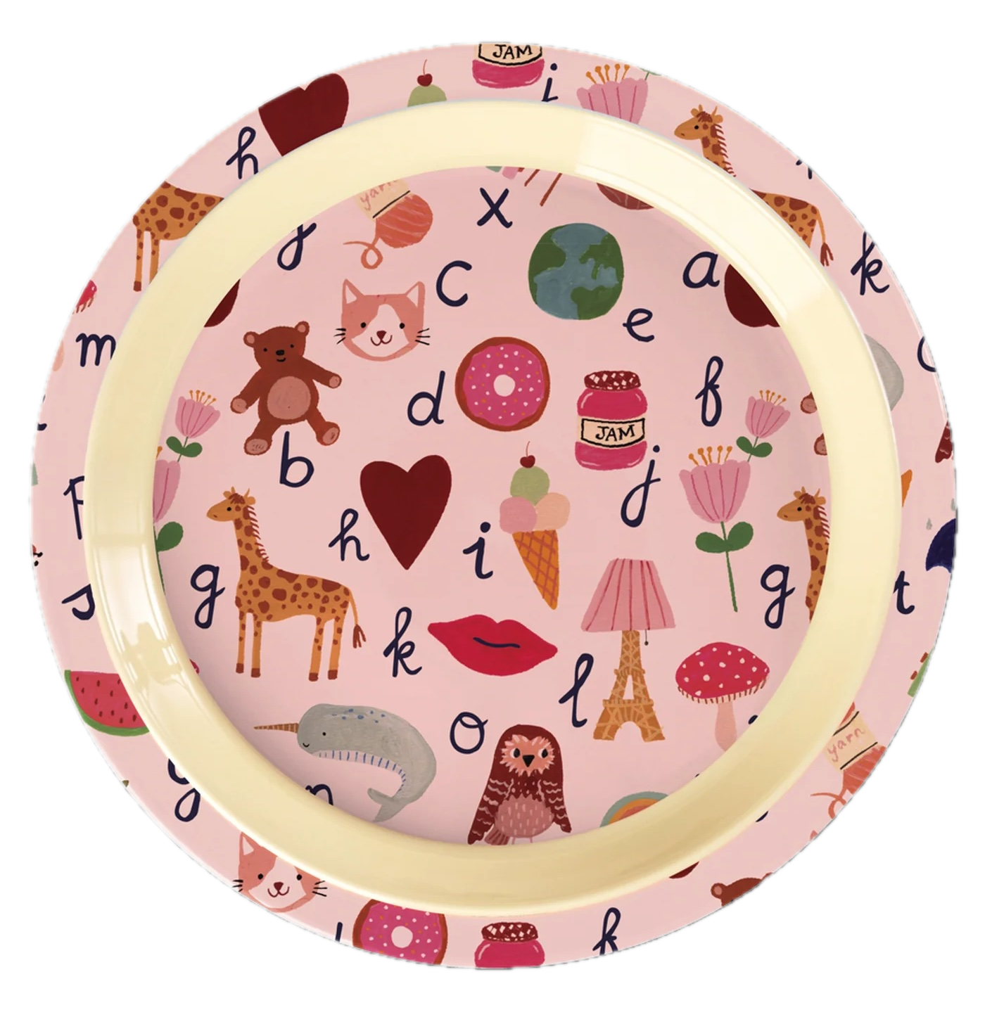 RICE Kinderteller Pink mit Pink ABC Print aus Melamin – 22 cm