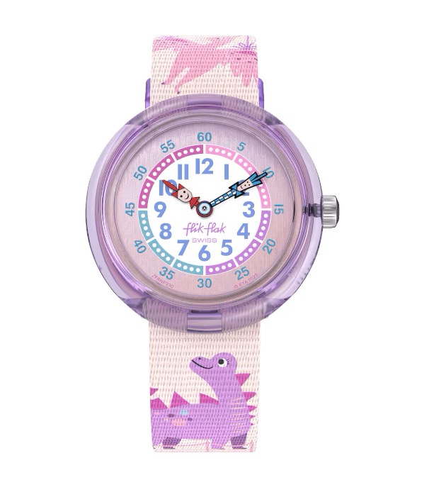 Flik Flak Kinderuhr in Rosa & Flieder - Dinosaurier - Dinology
