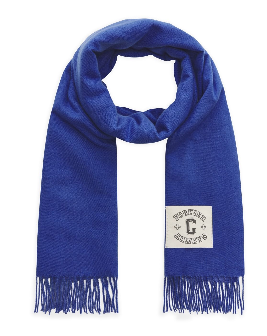 Codello Warmer Schal mit Codello-Patch und Fransen in Royalblau