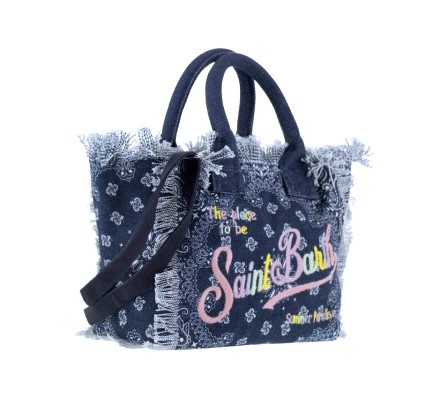 Saint Barth Colette Canvas Tasche in Small - Bandana Round Pastel Rainbow - SALE Saint Barth Colette Canvas Tasche in Small - Bandana Round Pastel Rainbow - SALE