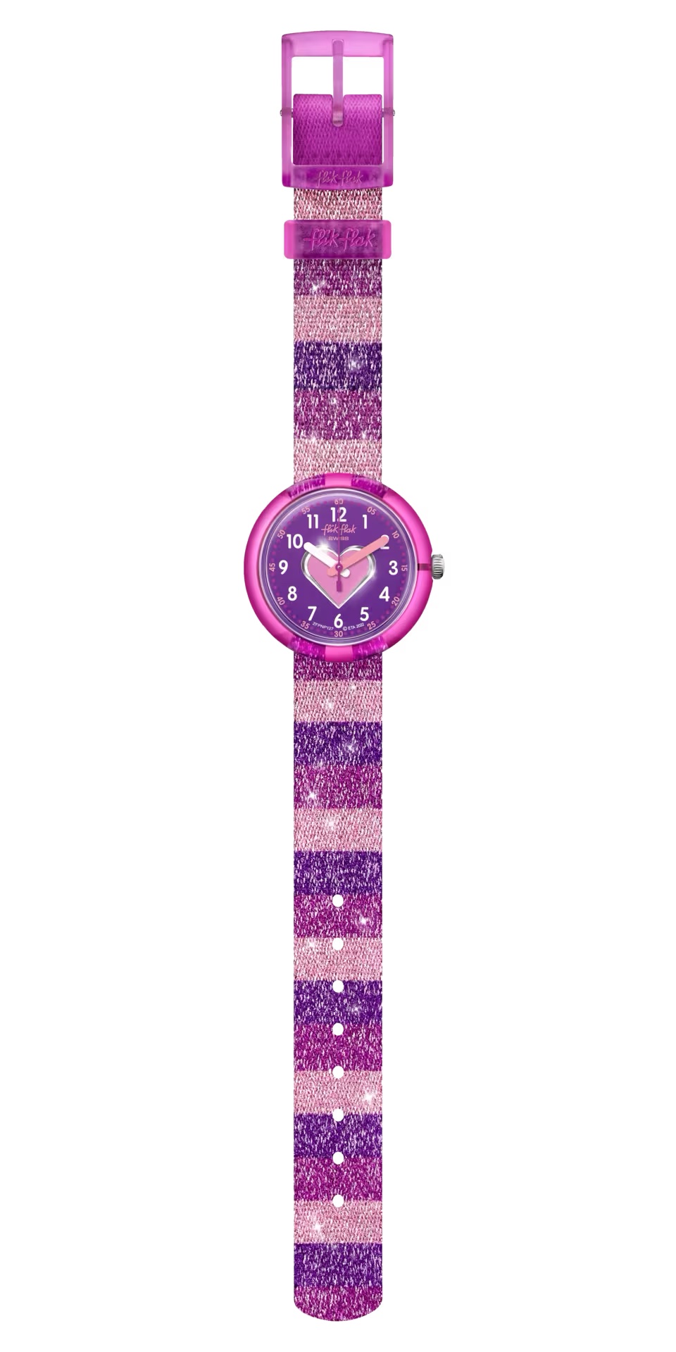 ZFPNP127_fa000_er002 Flik Flak Uhr Kinderuhr - Stripy Glitter - Glitzer Streifen Lila