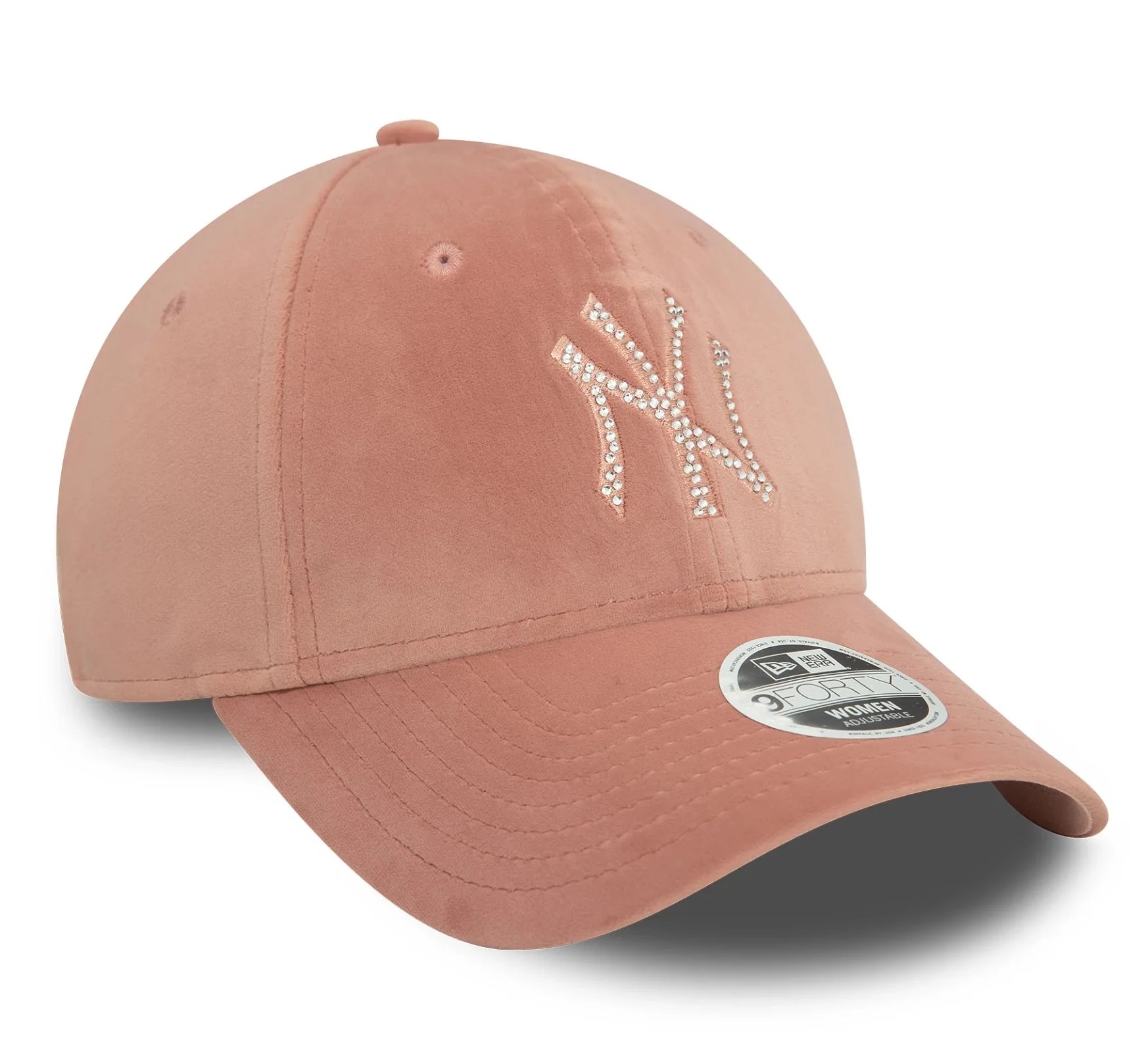 New Era Damen Cap 9FORTY Adjustable Cap New York Yankees Velour Diamante in Pastel Pink 
