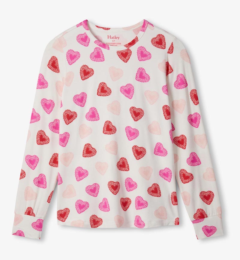 Hatley Damen Super Weiche Bambus Viskose Pyjama in Creme - Herzen - SALE