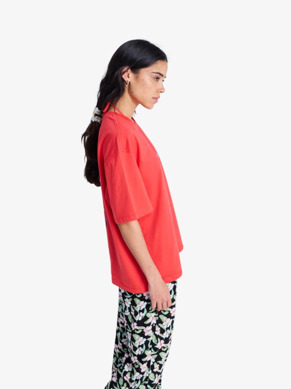 Roxy Hangloose Poster T-Shirt in Hibiskus Rot für Frauen mit Backprint - Fresh Coconut