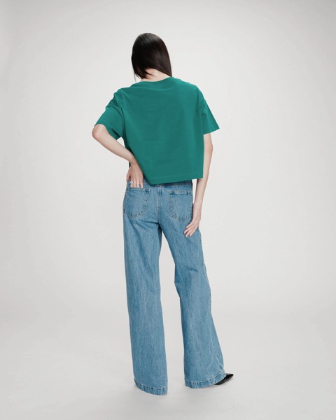 Grace & Mila Oversized cropped T-Shirt VOSS mit Slogan BELLA VITA - Grün