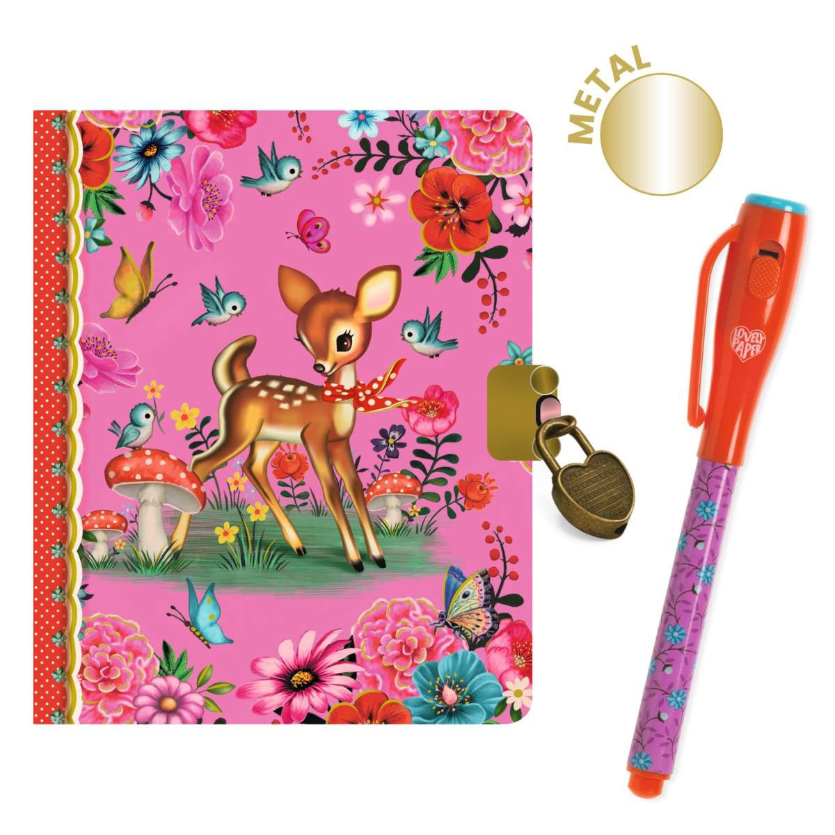 Djeco Geheimes Tagebuch mit Schloß & Stift: Fiona - Bambi