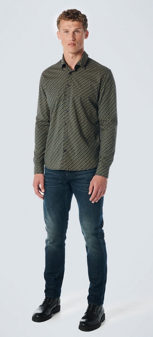 NO EXCESS Hemd Stretch - Allover Print in Olive