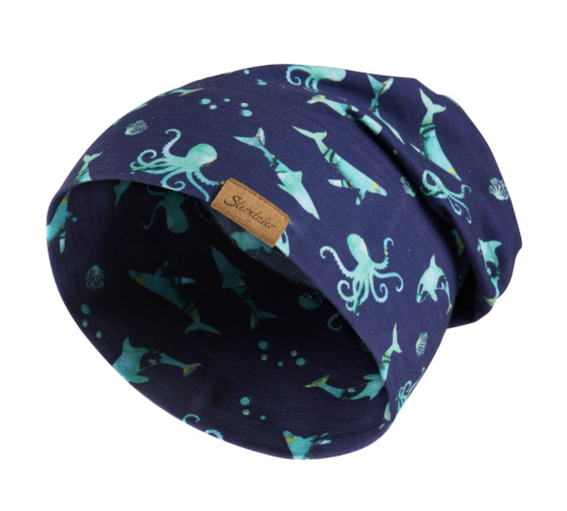 Sterntaler Beanie aus Jersey in Marineblau - Kraken & Delfine Sterntaler Beanie aus Jersey in Marineblau - Kraken & Delfine