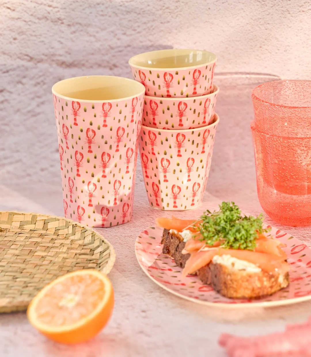 RICE Tall Melamin Großer Becher - Pink - Pink Lobster Print - Hummer RICE Tall Melamin Großer Becher - Pink - Pink Lobster Print - Hummer